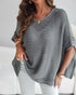 Solid Batwing Sleeve Hollow-out Crochet Pattern Top Casual Cover Up gray