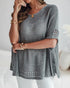 Solid Batwing Sleeve Hollow-out Crochet Pattern Top Casual Cover Up gray