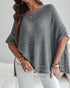 Solid Batwing Sleeve Hollow-out Crochet Pattern Top Casual Cover Up gray