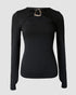 Mock Neck Long Sleeve Rhinestone Decor Top black