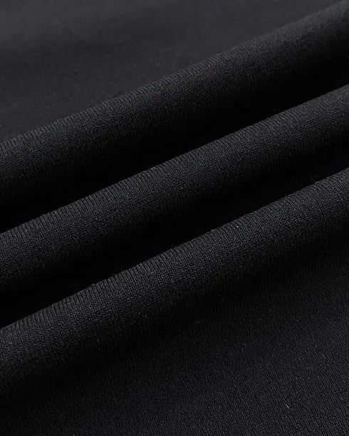 Metal Ring Decor Round Neck Hollow-out Long Sleeve Top Slim Fit Stretchy Layering Top with Thumb Hole Cuffs black