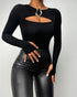 Mock Neck Long Sleeve Rhinestone Decor Top black