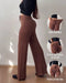Jacquard Knit Bell-Bottom High Waist Elastic Waist Slim Fit Casual Long Pants coffee
