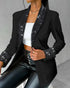 Rhinestone & Pearls Decor Shawl Collar Long Sleeve Blazer Coat black