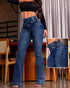 ChicMe CurveEase Back Shirred Button Front High Waist Jeans Skinny Flared Denim Jeggings dark blue