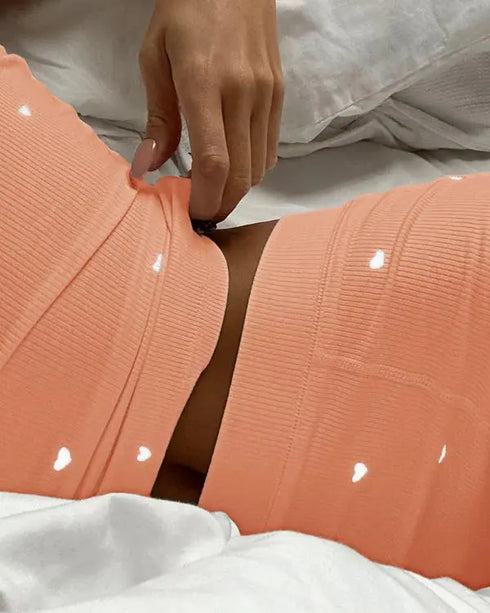 2PCS Micro-Ribbed U-Neck Tank Top & Boxer Set Cozy Loungewear orange