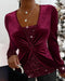 Contrast Sequin Twisted Velvet Top Wine red