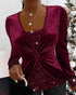 Contrast Sequin Twisted Velvet Top Wine red
