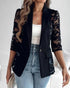Lapel Neck Lace Patch Single Button Flap Detail Sheer Blazer Coat black