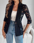 Lapel Neck Lace Patch Single Button Flap Detail Sheer Blazer Coat black