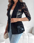 Lapel Neck Lace Patch Single Button Flap Detail Sheer Blazer Coat black