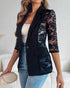 Lapel Neck Lace Patch Single Button Flap Detail Sheer Blazer Coat black
