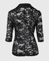 Lapel Neck Lace Patch Single Button Flap Detail Sheer Blazer Coat black