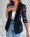 Lapel Neck Lace Patch Single Button Flap Detail Sheer Blazer Coat black