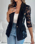 Lapel Neck Lace Patch Single Button Flap Detail Sheer Blazer Coat black