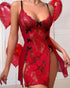 Lace V Neck Bowknot Decor Sleeveless Babydolls Sexy See Through Teddy Sleepwear red