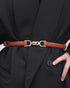 Thin Waist Belt Adjustable Dress Leather Belt with Gold Buckle brown