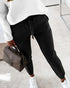 2 Pieces Outfit Long Sleeve Skew Neck Pullover Top and Drawstring Elastic Waist Slim Fit Pants Set black