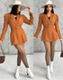 Notched Collar Puff Sleeve 2-in-1 Blazer Romper with Detachable Belt khaki