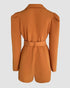 Notched Collar Puff Sleeve 2-in-1 Blazer Romper with Detachable Belt khaki