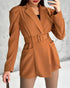 Notched Collar Puff Sleeve 2-in-1 Blazer Romper with Detachable Belt khaki