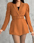 Notched Collar Puff Sleeve 2-in-1 Blazer Romper with Detachable Belt khaki