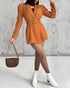 Notched Collar Puff Sleeve 2-in-1 Blazer Romper with Detachable Belt khaki