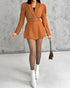 Notched Collar Puff Sleeve 2-in-1 Blazer Romper with Detachable Belt khaki