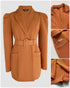 Notched Collar Puff Sleeve 2-in-1 Blazer Romper with Detachable Belt khaki
