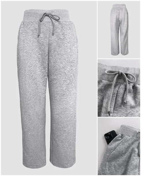 2 Pieces Outfit Long Sleeve Crop Drawstring Hoodie Sweatshirt with Thumb Hole Cuffs and Casual Drawstring Elastic Waist Wide Leg Sweatpants Set gray