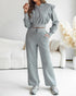 2 Pieces Outfit Rhinestone Graphic & Letter Pattern 3D Design Crop Drawstring Hoodie Sweatshirt and Casual Drawstring Elastic Waist Wide Leg Sweatpants Set gray
