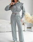 2 Pieces Outfit 3D Design Crop Drawstring Hoodie Top and Drawstring Elastic Waist Wide Leg Sweatpants Set Casual Rhinestone Letter Pattern Sweatshirt Set gray