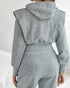 2 Pieces Outfit Long Sleeve Crop Drawstring Hoodie Sweatshirt with Thumb Hole Cuffs and Casual Drawstring Elastic Waist Wide Leg Sweatpants Set gray
