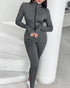 Stand Collar Long Sleeve Zipper Front Skinny Jumpsuit with Thumb Hole Cuffs gray