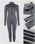 Stand Collar Long Sleeve Zipper Front Skinny Jumpsuit with Thumb Hole Cuffs gray