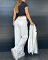 2 Piece Contrast Paneled Notched Collar Long Sleeve Coat Slit Straight Pants Work Pants Set white