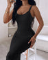 Spaghetti Strap U-Neck Casual Maxi Dress Slim Fit Cami Vacation Dress black