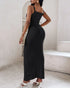 Spaghetti Strap U-Neck Casual Maxi Dress Slim Fit Cami Vacation Dress black