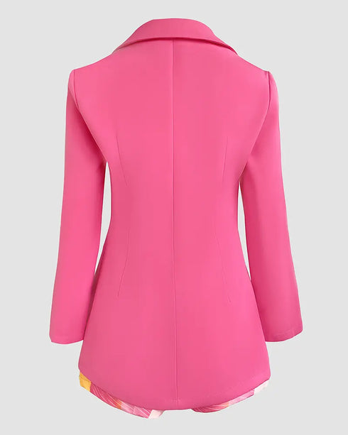 Long Sleeve Blazer & Rainbow Colorblock Shorts Set With Belt Multicolor