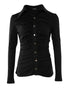 Long Sleeve Button Down Shirt Collar Neck Ruched Fitted Top black