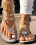 Rhinestone Floral Pattern Toe Post Beach Slippers gold