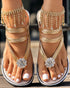 Rhinestone Floral Pattern Toe Post Beach Slippers gold