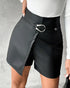 High Waist PU Leather Buckled Skorts black
