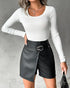 High Waist PU Leather Buckled Skorts black
