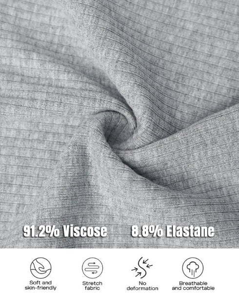 Long Sleeve Top Button Down Slim Fit Tops Crewneck Ribbed Knit Shirt gray