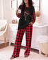 2 Pieces Outfit Heart & Let me sleep Slogan Print Long Sleeve Top and Christmas Tree & Snowflake Print Colorblock Elastic Waist Pants Set Casual Christmas Pajamas Set black