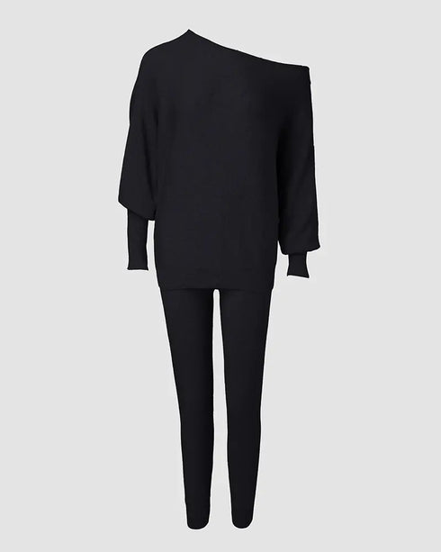 Geo Tape Patch Gigot Sleeve Top & Pants Set black