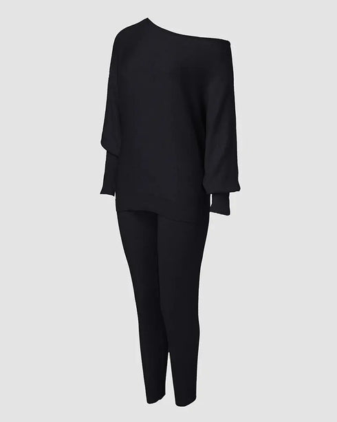 Geo Tape Patch Gigot Sleeve Top & Pants Set black