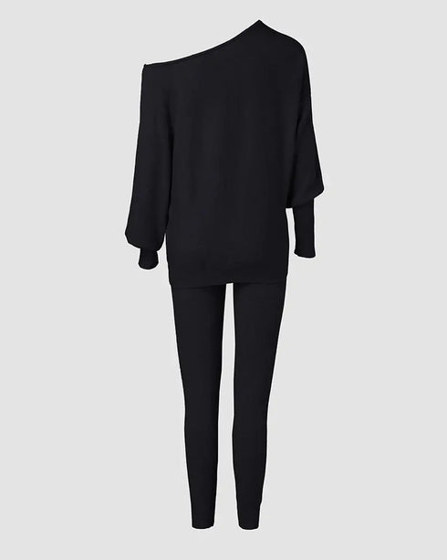 Geo Tape Patch Gigot Sleeve Top & Pants Set black