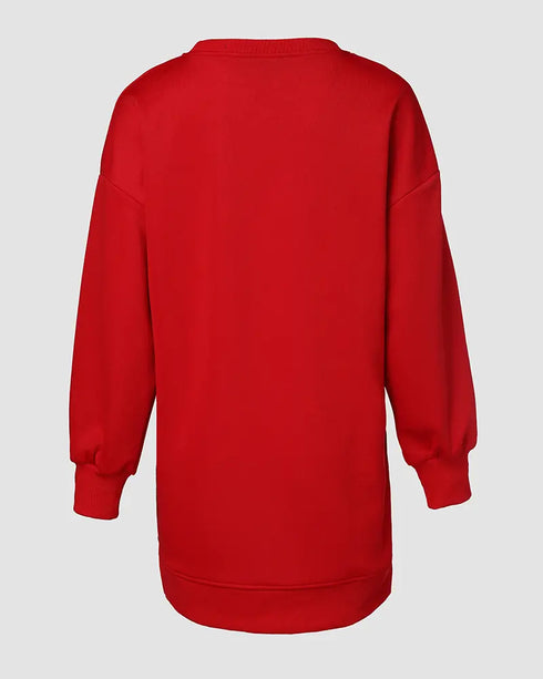 Sequin Christmas Glass Pattern Crew Neck Pullover Top Zipper Side Slit Faux Two-Piece Sweatshirt red